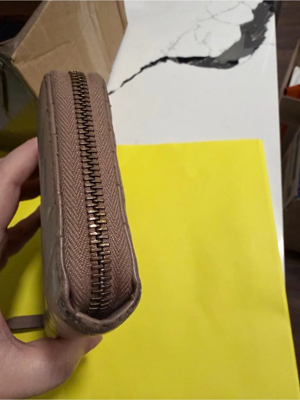 Gucci Taupe Chevron Quilted Continental Wallet with Gold GG